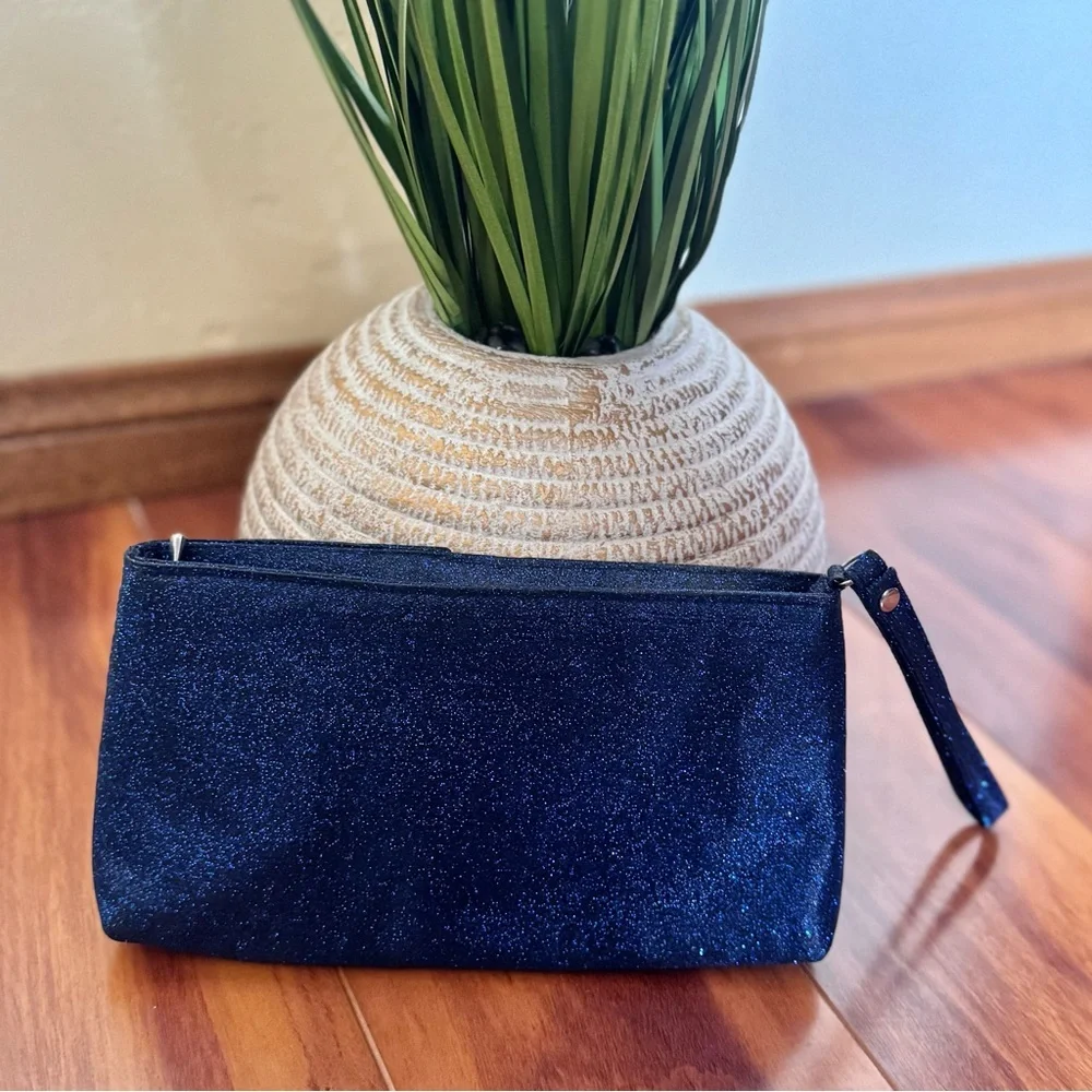 Elegant Glitter Navy Blue Zip Clutch Bag - Picture 2 of 6